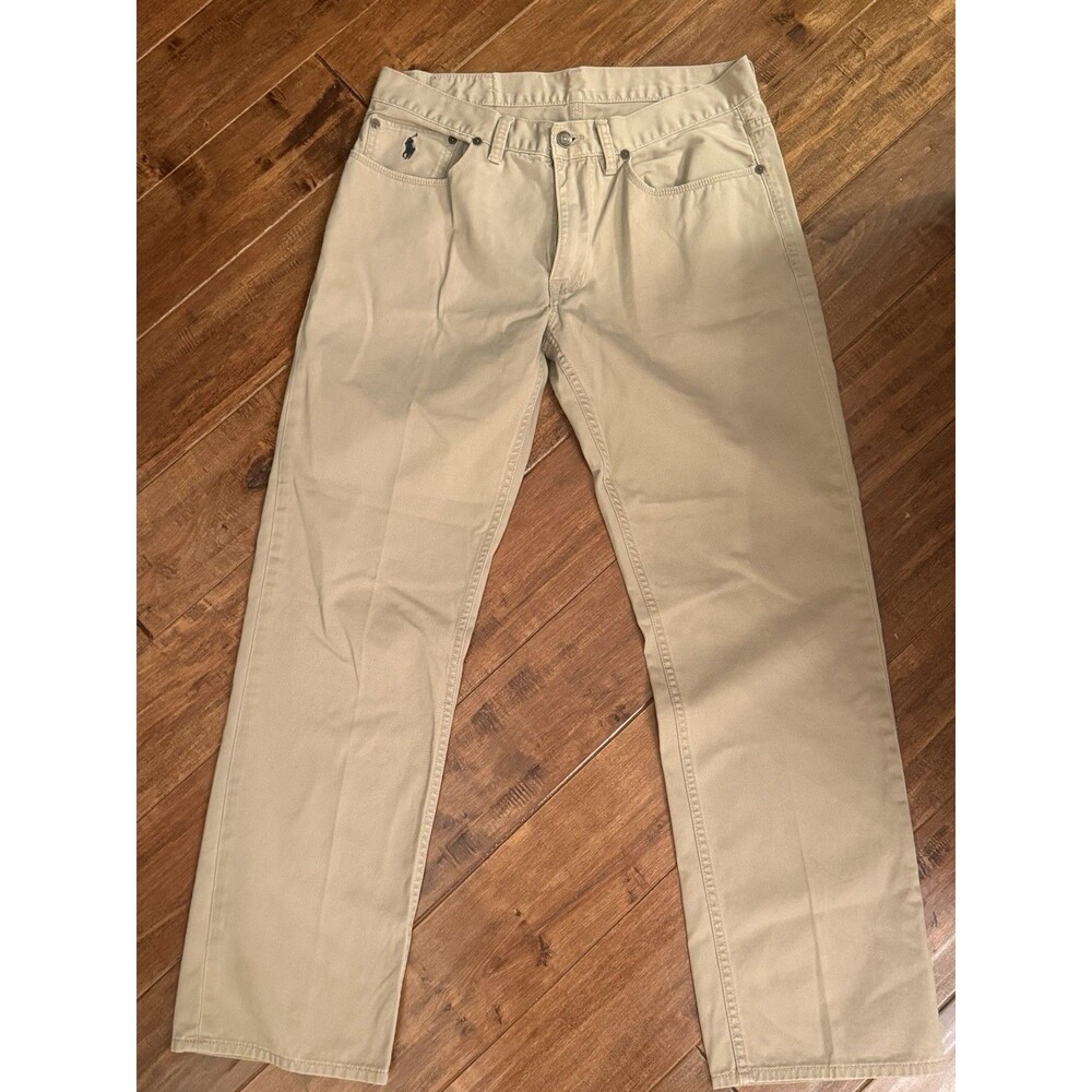 Polo Ralph Lauren Varick Straight Denim Jeans Khaki Beige Size 32 X 30